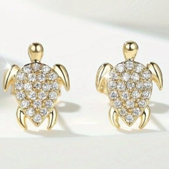 HP 🎉 NWOT Gold-Plated Turtle Crystal Stud Earrings For Women - Picture 2 of 3